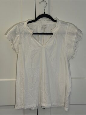 J. Crew White Eyelet Flutter Sleeve V-Neck Top